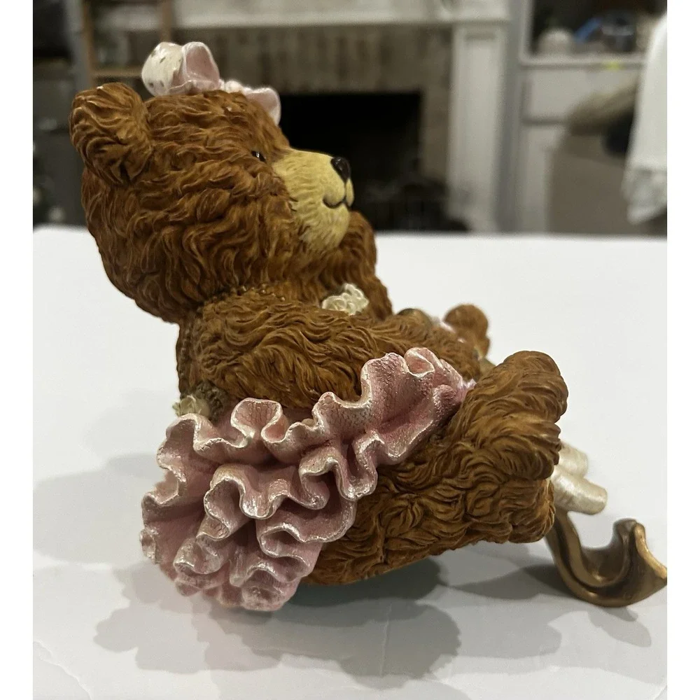Vintage Teddy Bear Ballerina Resin Figurine W/ Hook Nursery Shelf Decor Dancer